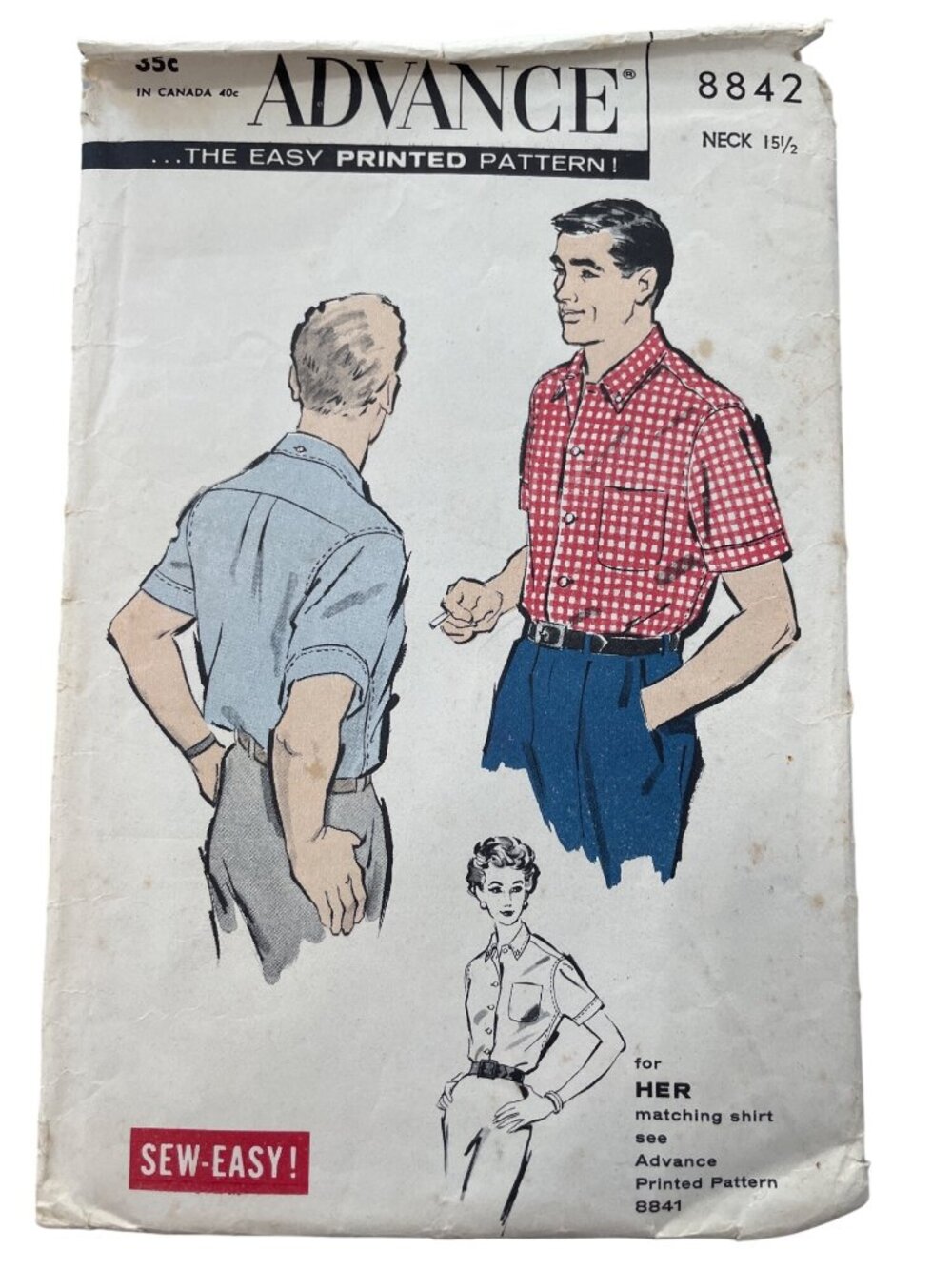 Vintage 50s Advance 8842 Sewing Pattern Neck 15.5 Men’s Sport Shirt Retro CUT